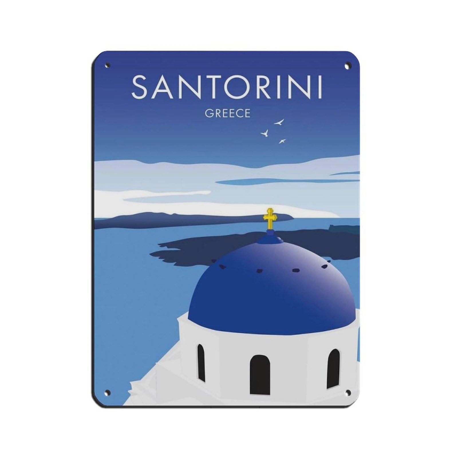 Santorini Travel Poster, Greece Poster Retro Poster Metal Tin Sign Chic Art Retro Iron Painting Bar People Cave Cafe Family Garage Poster Wall Decoration 12x16inch(30x40cm)