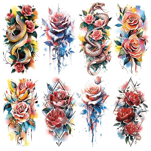 Oottati 8 Sheets Arm Waterproof Body Art Temporary Tattoos Colorful