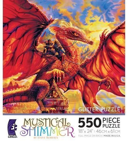 550 Piece Glitter Puzzle Dragon Riders by Steve Roberts Made in USA Puzzle