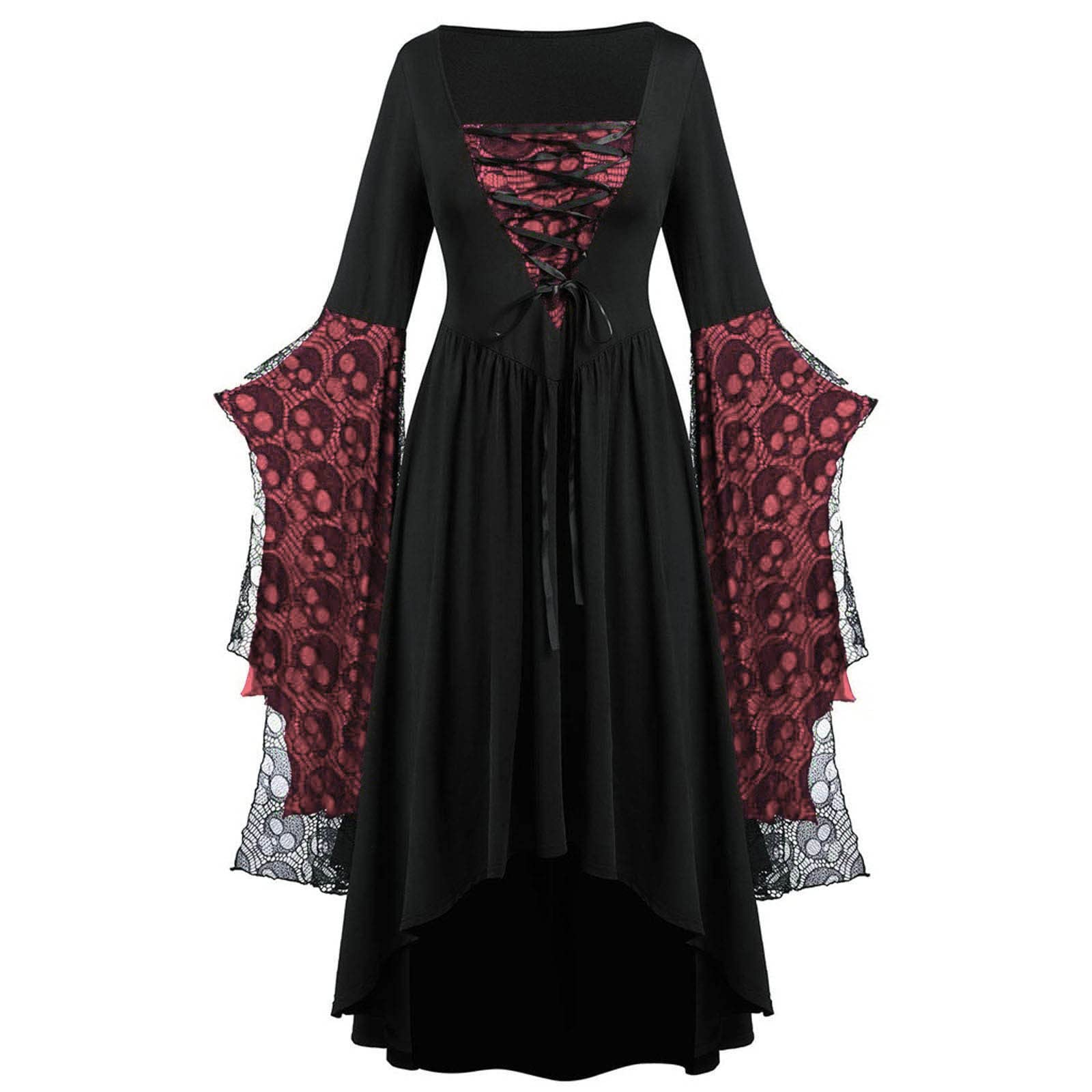 AMhomely Goth Punk Dresses Women Plus Size - Halloween Dresses Skull Lace