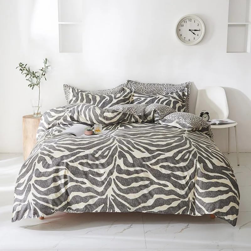 Parure de lit 260x240 zèbre et léopard avec housse de couette en microfibre et ses taies