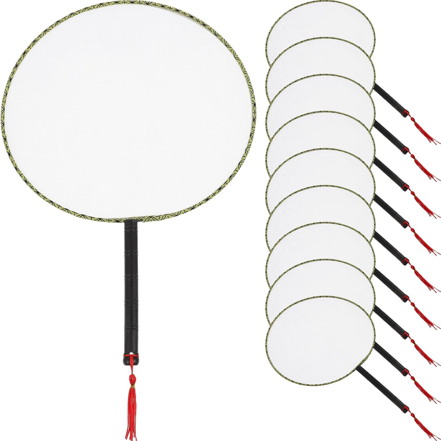 EXCEART Hand Cloth Fan Painting Diy Kit 12 Inch Round Blank Silk Fan for Creative Art Projects and Family Craft Activities