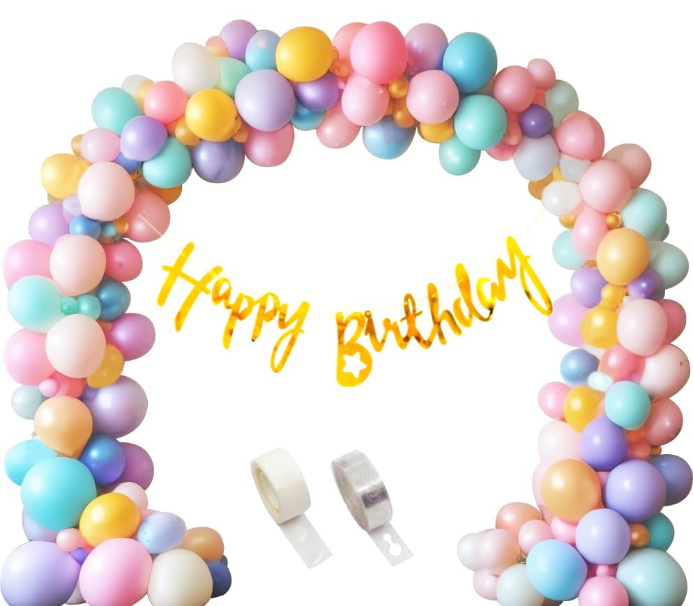 Propsicle Pastel Rainbow Balloon Arch Set Rainbow Theme Birthday Decoration Golden Happy Birthday Banner for Girl Pack of 53