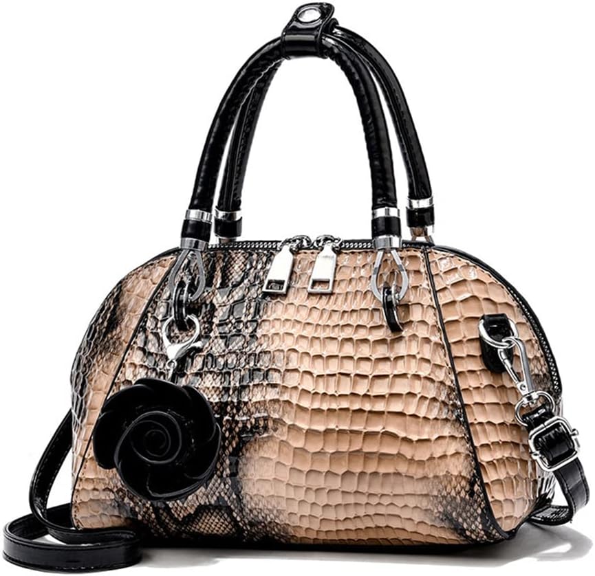 Genuine Patent Leather Crocodile Print Top Handle Satchel Handbag for Women Shoulder Purse