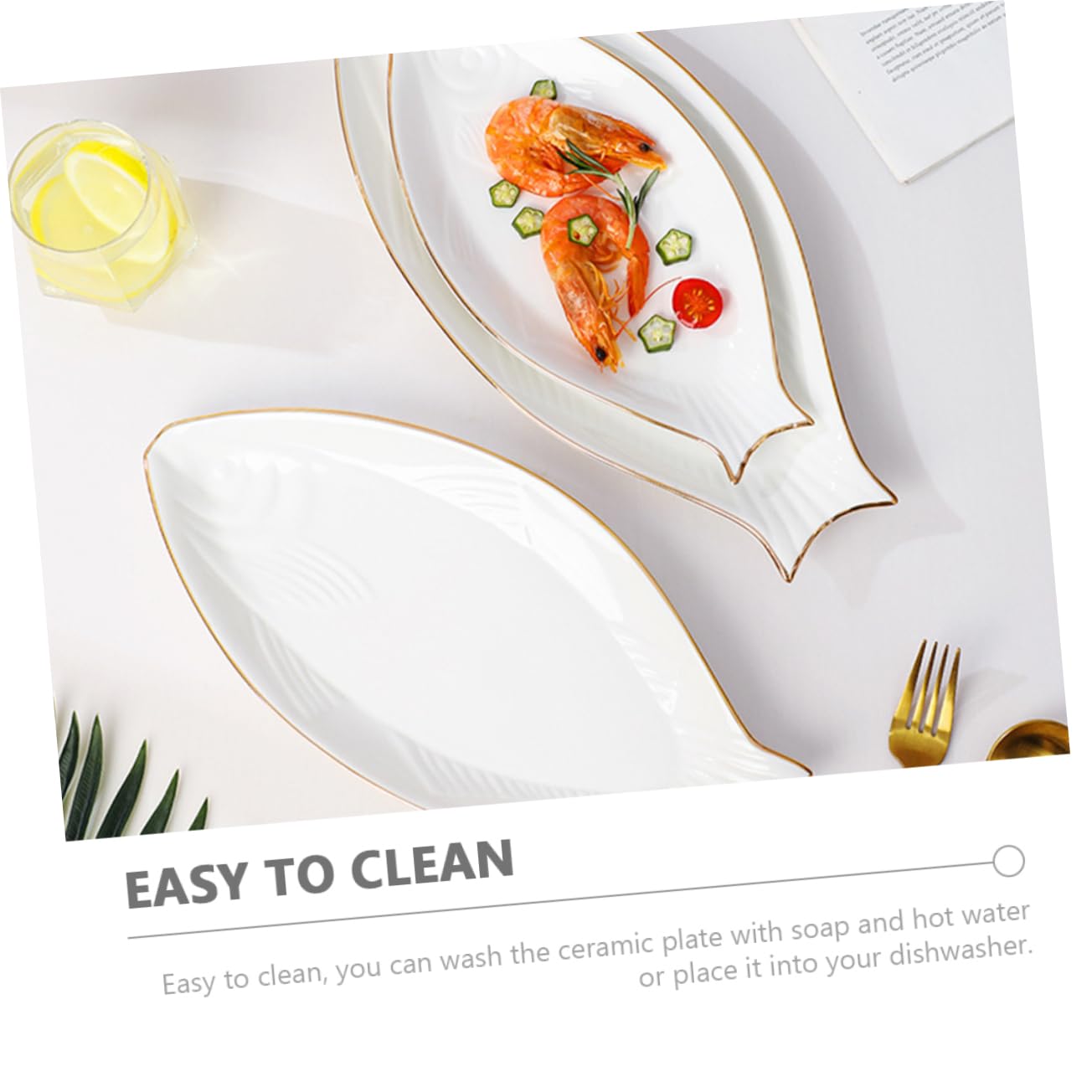 Zerodeko Plato de Cerámica Forma de Pez Blanco para Sushi y Aperitivos | Apto para Cafetería y Pastelería, Resistente al Calor, Fácil de Limpiar, Diseño Decorativo