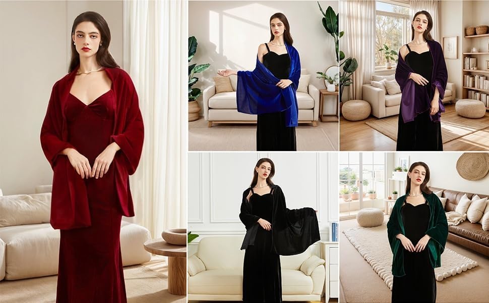 Women's Velvet Shawl and Wrap for Wedding Bridal Bridesmaid Outwear Evening Party Prom Dress Accessories Scarf - Image 7