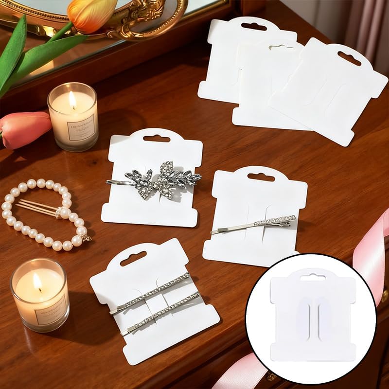 100-Pack Rectangle Hair Clip Display Cards, White Cardboard Hair Bow Barrettes Holder for Hair Accessories Display and Organizing, 3.5x3.1 Inch