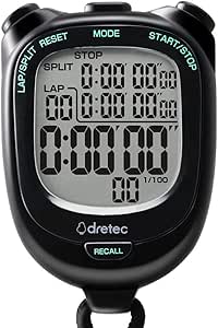 ドリテック(dretec) 大画面で見やすいストップウォッチ 0.01秒単位で計測 ラップ/スプリット機能 電池交換可 消音 勉強 ブラック約W58×D21×H81mm