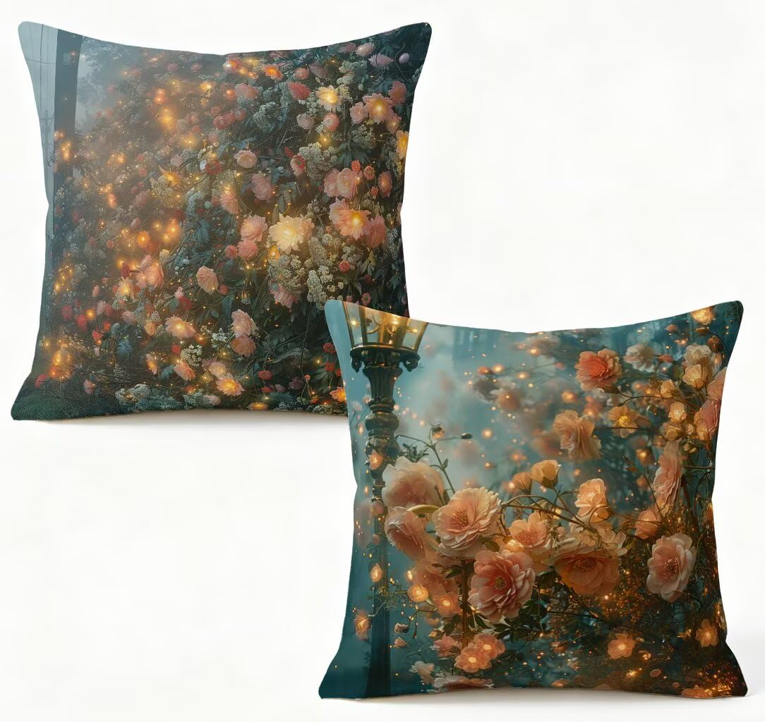 Taie oreiller 60x60 impression recto-verso HD en lin avec motif floral