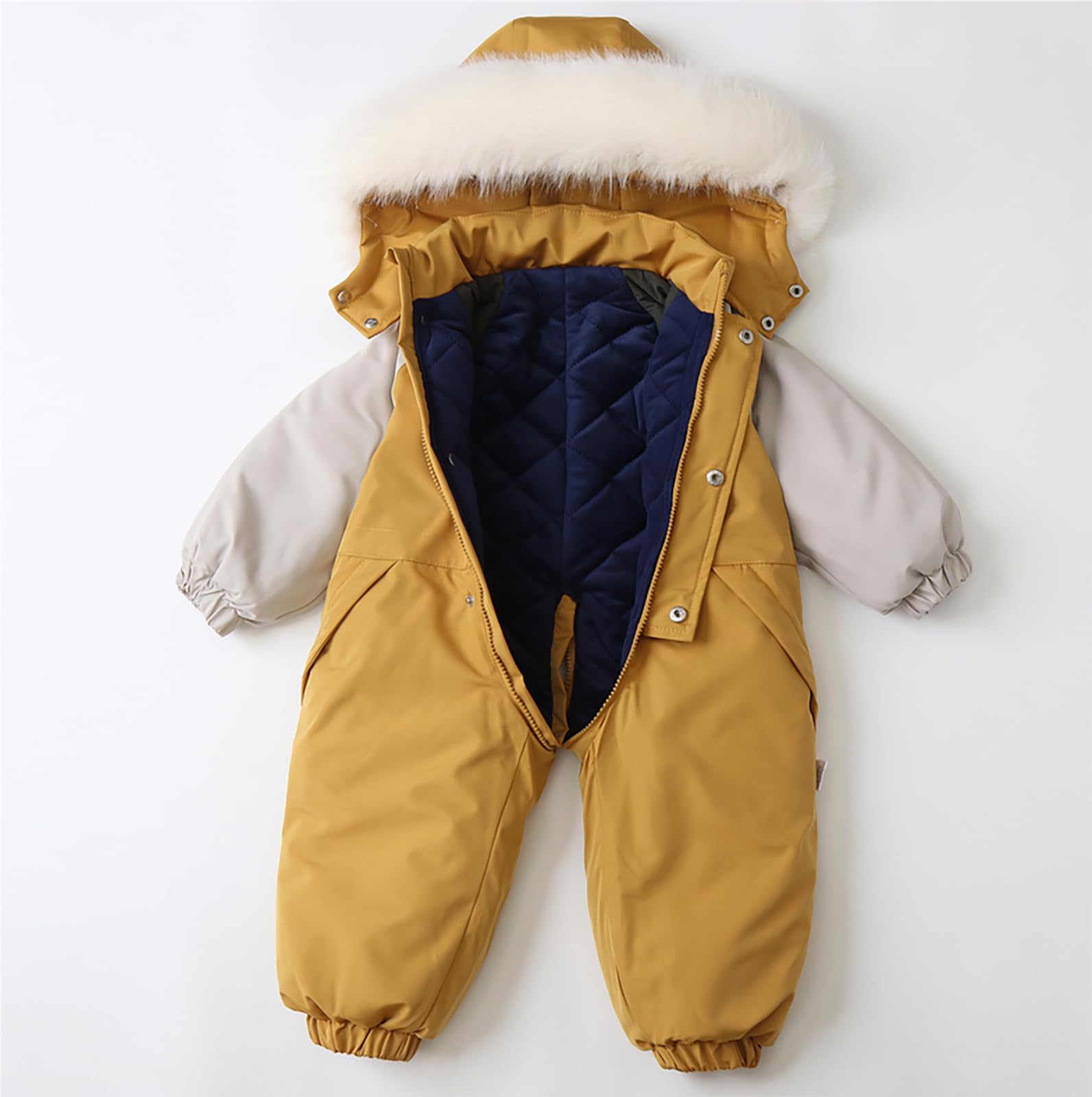 Traje de nieve para niños, invierno, bebé, niña, niño, 12 meses-4 años, acolchado con capucha, abrigo de piel, color sólido con cinturón, traje de esquí, chaqueta cálida