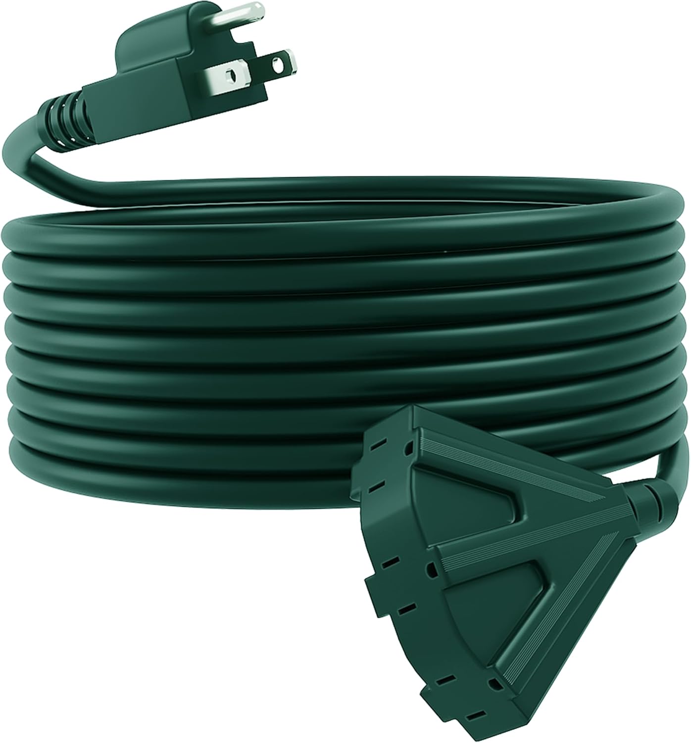 50FT Outdoor Extension Cord, 16/3 SJTW Tri-Tap Power Cable, Weatherproof, Heavy Duty Extension Cord for Holiday Decoration and Landscaping Lights,Green