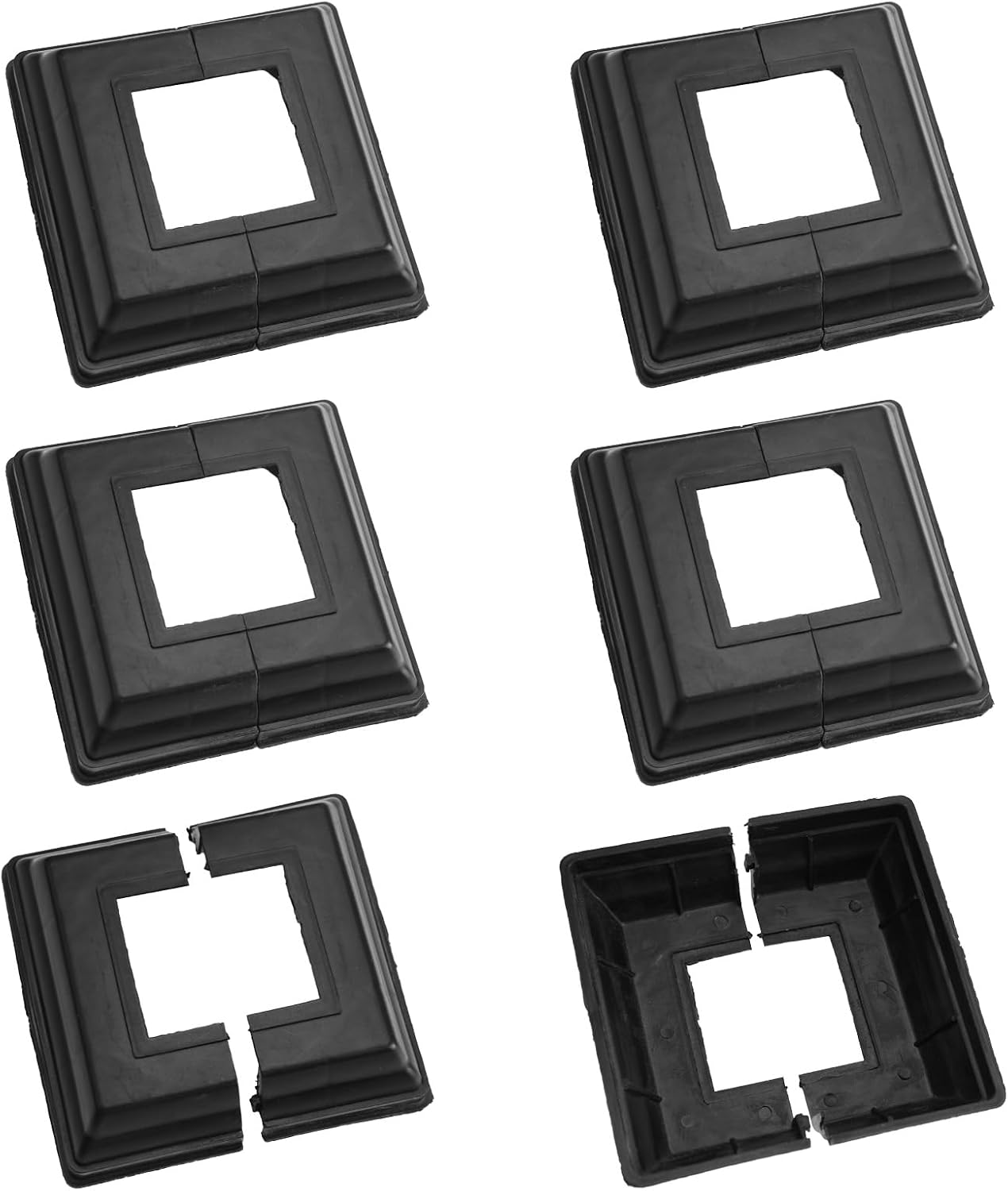 Post Base Cover, 6Pcs 50x50mm Plastic Post Base Cover Plates Decorative Split Post Skirt Cover Square Railing Base Cover for Stair Handrail Fence (Black)