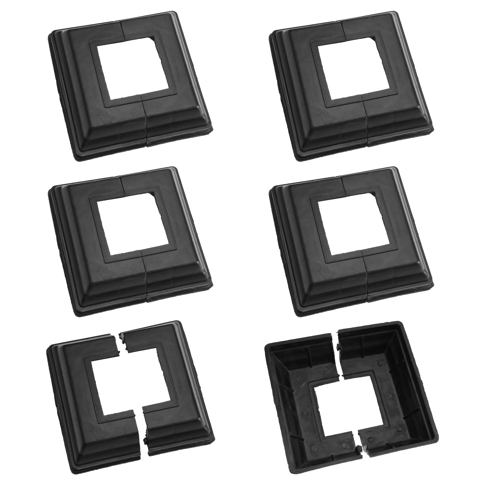 UFURMATE Post Base Cover, 6Pcs 50x50mm Plastic Post Base Cover Plates Black Decorative Split Post Skirt Cover Square Railing Base Cover for Stair Handrail Fence — image 1