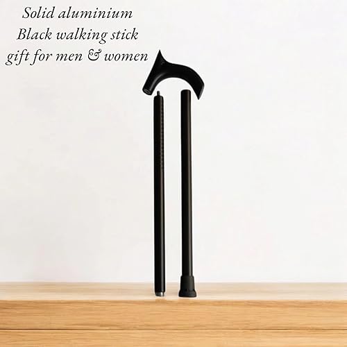 Miniatura 7 de Bastón táctico de 37 pulgadas en negro con mango curvado en V, bastones de aluminio Steampunk para hombres y mujeres, fuertes y seguros para