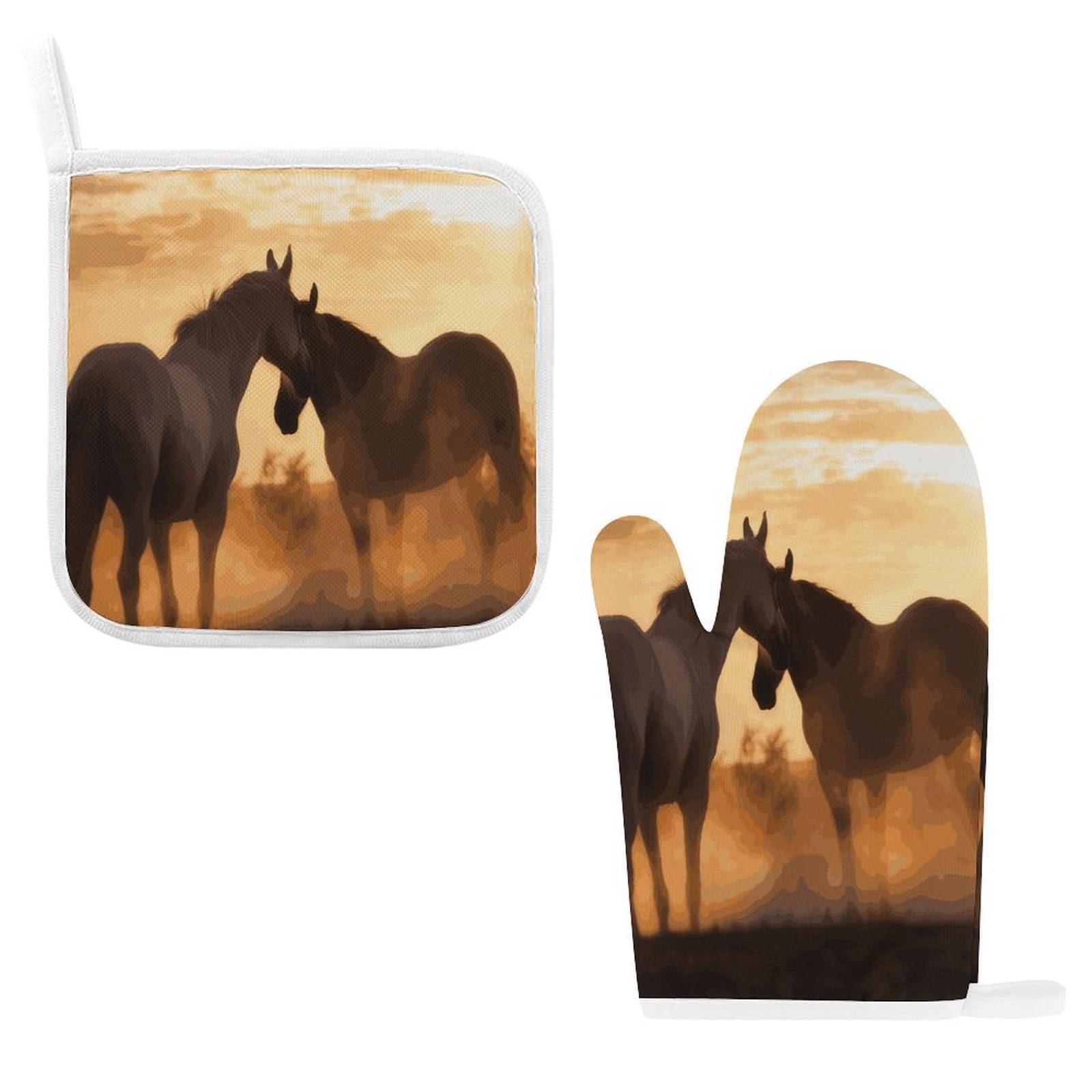 Btcowzrv Style Horses In Love Oven Mitts And Pot Holders 2Pcs Set