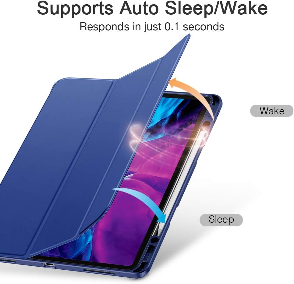 ESR for iPad Pro 12.9" Case 2020 & 2018 with Pencil Holder, Rebound Pencil iPad Case with Soft Flexible TPU Back Cover, Auto Sleep/Wake, and Multiple Viewing Stand Modes - Blue