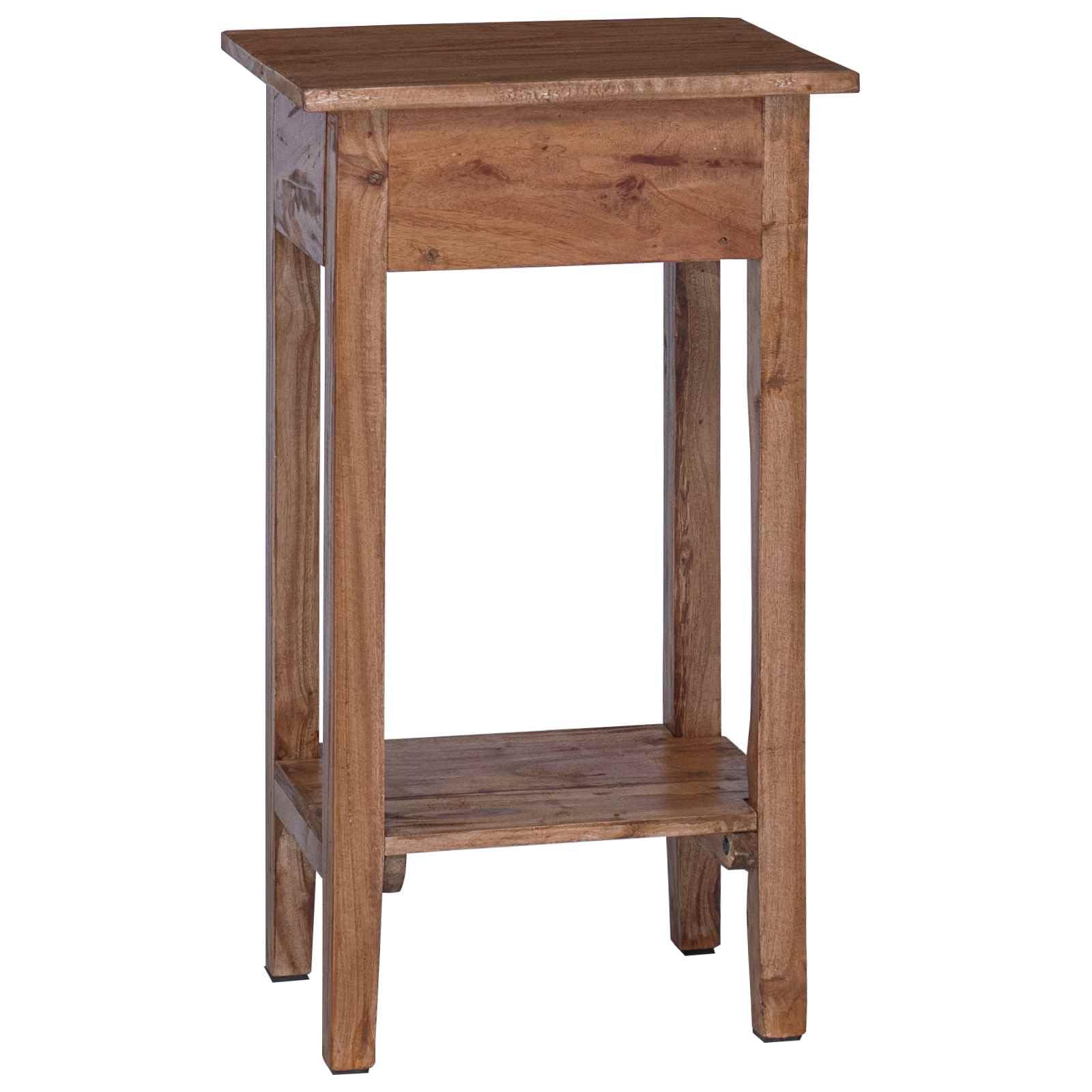 Supporto per piante marrone 34 x 25 x 52 cm, in legno di mogano | Con cassetto, pomelli in ottone, stile rustico, per giardino, terrazza, balcone