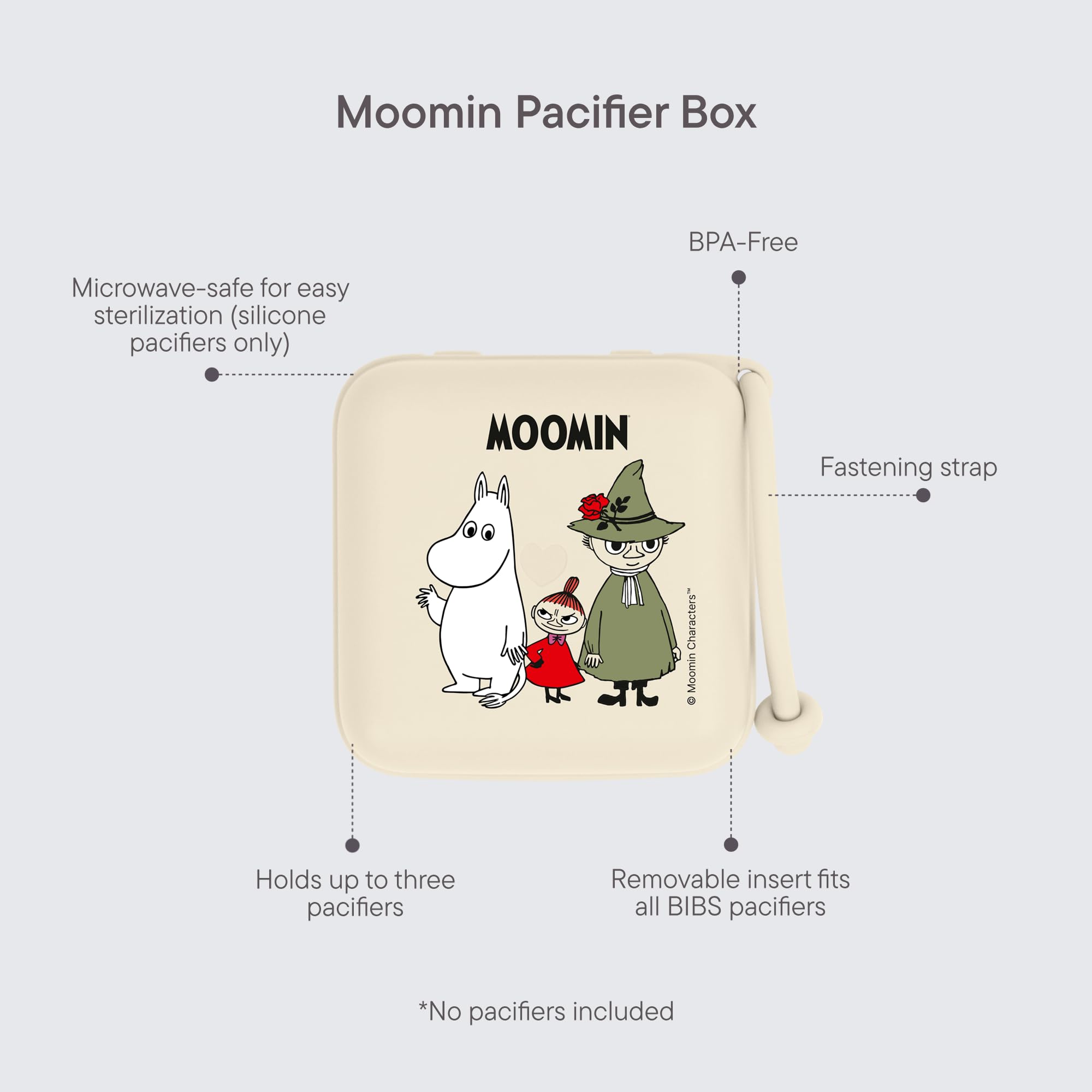 BIBS x Moomins Pacifier Box avec cordon. Porte-sucettes et stérilisateur. Entièrement en matériau de qualité alimentaire, sans bisphénol A - Ivory - 3
