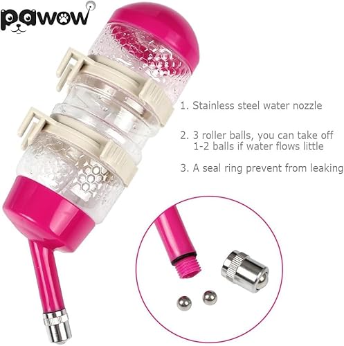 Miniatura 3 de Pawow Tazones de alimentación y bebida de mascotas rosas para perros pequeños, 3 en 1, dispensador automático de agua para mascotas, dispensador de