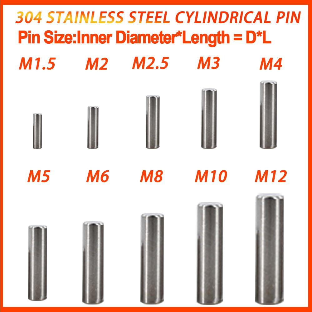 Pasador de ubicación cilíndrico de acero inoxidable 304, pasador de bloqueo de eje de fijación de metal, barra redonda, varilla de pasador sólida(M8,12mm (50Pcs))