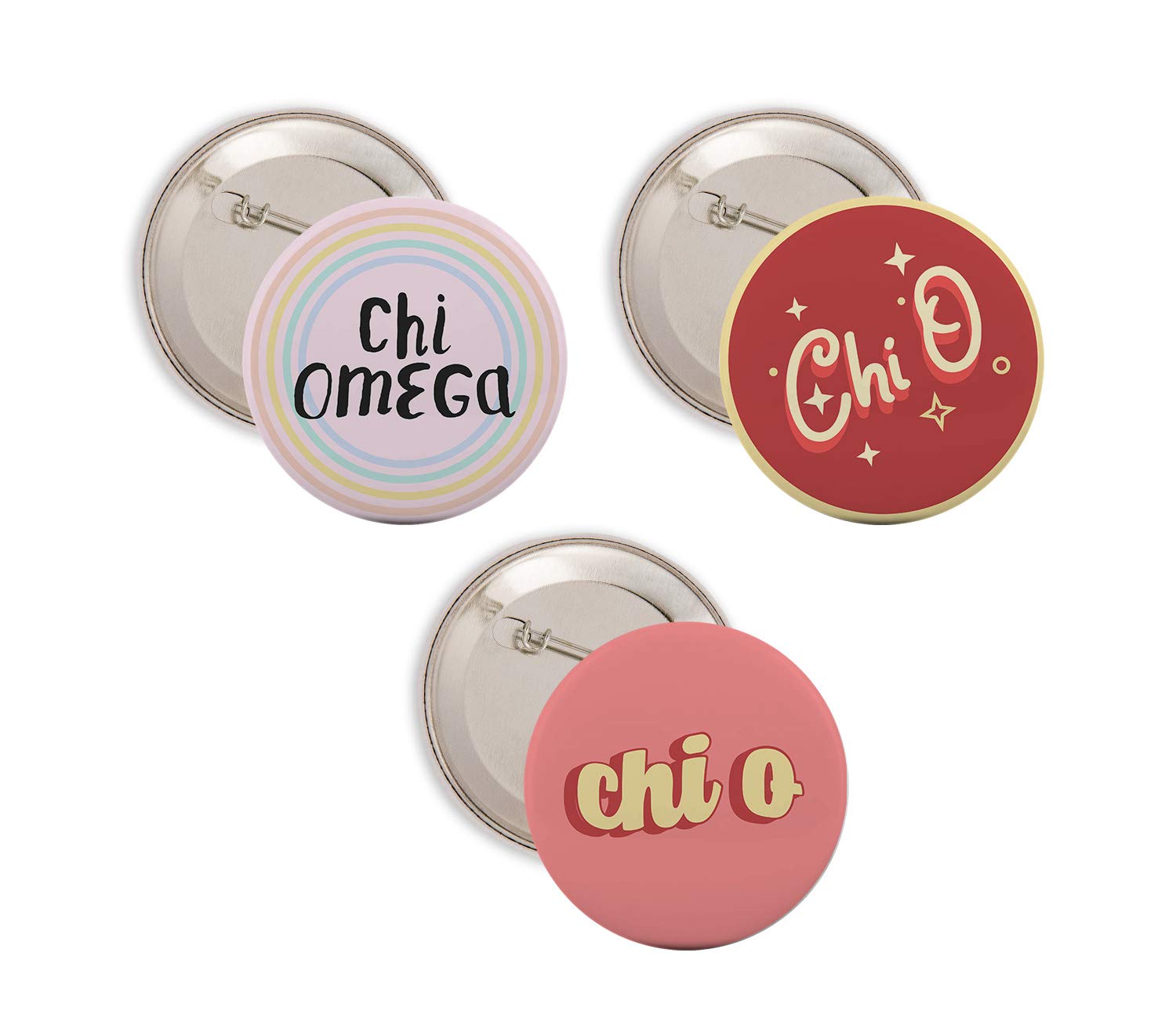 Desert CactusChi Omega Sorority 3 Pieces of Variety Buttons Pin Back Badge 2.25-inch - Cute Pack