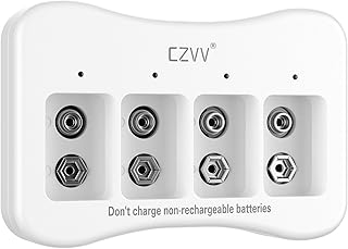 czvv Rechargeable Battery Charger 4-Slot for PP3 9V Battery Fast Charging Function, Type C Input, Fast Charging Function, Over-Charge Protection