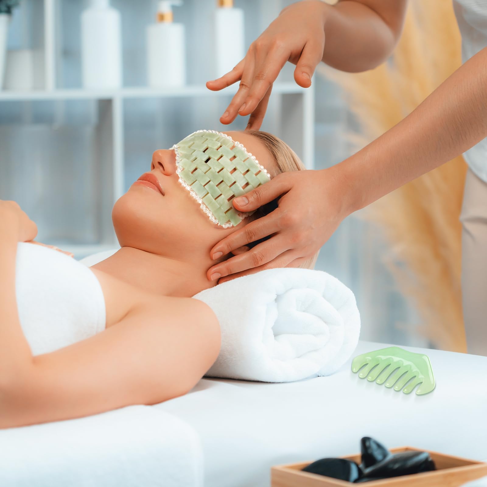 Jade Cooling Eye Mask and Scalp Massage Comb Set