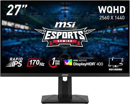 MSI G274QPF Gaming Monitor, Rapid IPS Panel, Vibrant Colors, 27-Inch, 170Hz, 1ms GTG, Adaptive Sync, HDMI 2.0, DisplayPort, DisplayHDR 400 Compatible