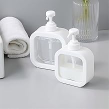 2pcs 500ml Square Clear Soap Dispenser Bottle, Refillable Bathroom Soap Dispenser for Lotion, Shampoo, Shower Gel, Elegant Kitchen Decor (White)