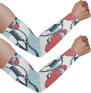Mangas de braço com proteção solar UV para homens e mulheres, mangas listradas para caranguejo, protege os braços esportivos, mangas de braço, proteção solar, mangas de braço, proteção UV, Listra de boia de vida de caranguejo