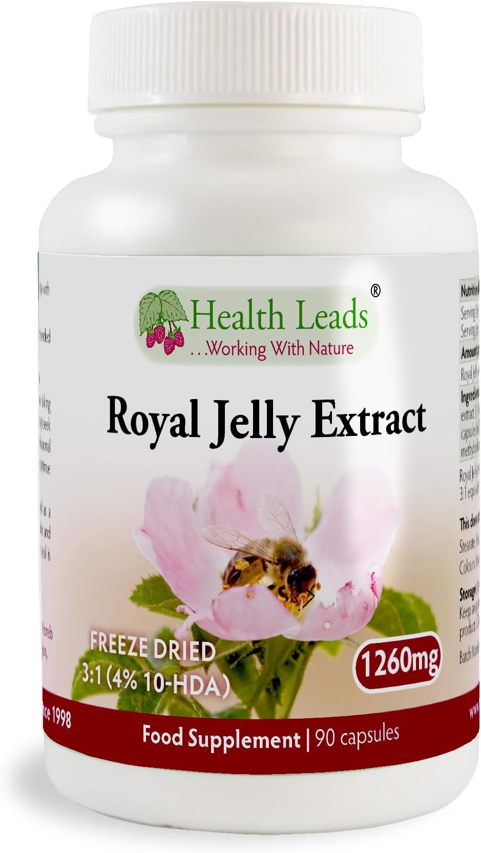 High Strength Royal Jelly Extract 3:1 (4% 10-HDA) 1260mg x 90 Capsules (100% Additive Free)