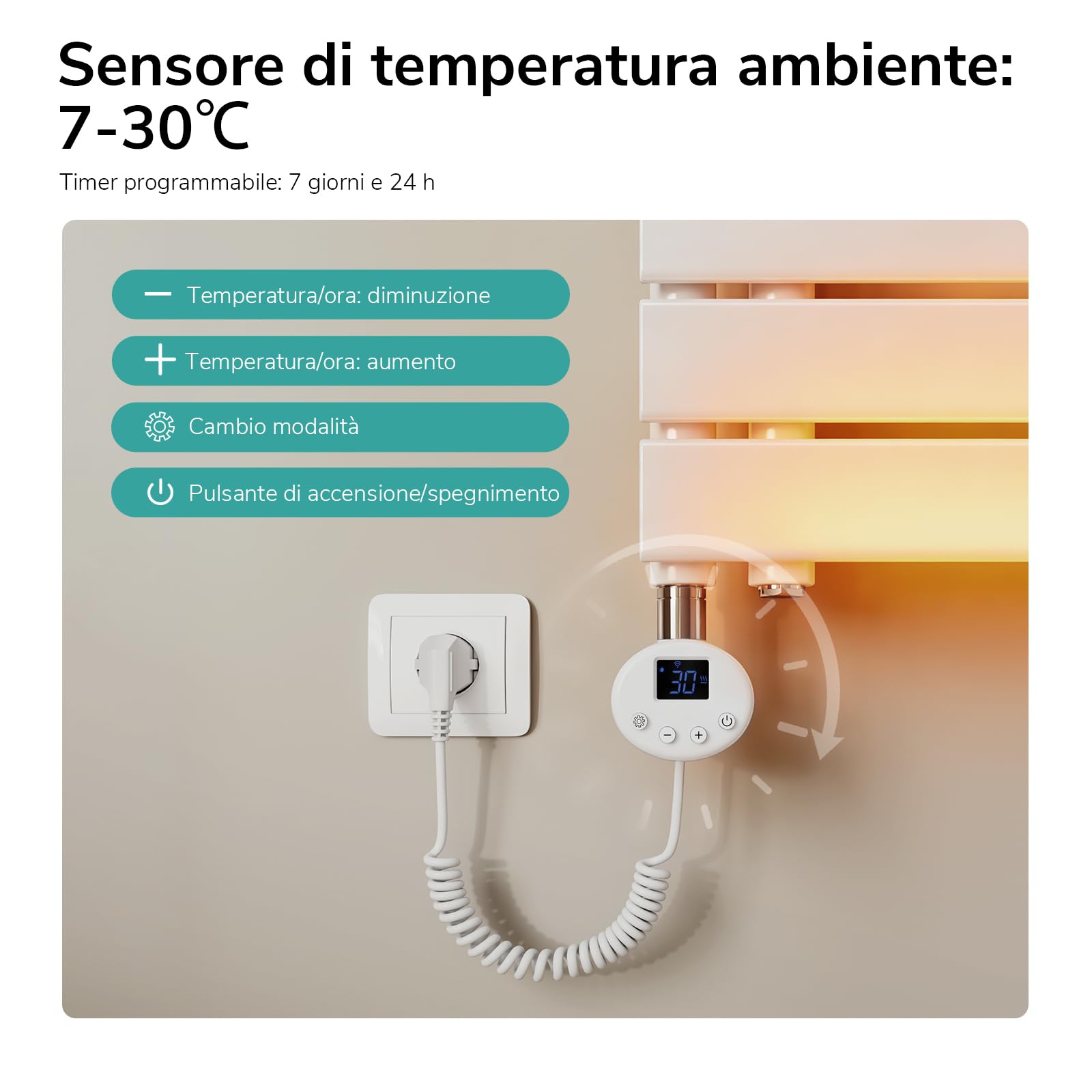 EMKE Scaldasalviette Elettrico con WIFI Termostato 76x50 cm, 400W Bianco, Scaldasalviette a Basso Consumo, Resistenza Riscaldante con Timer, Termoarredo Bagno, Scaldasalviette Elettrico Bagno