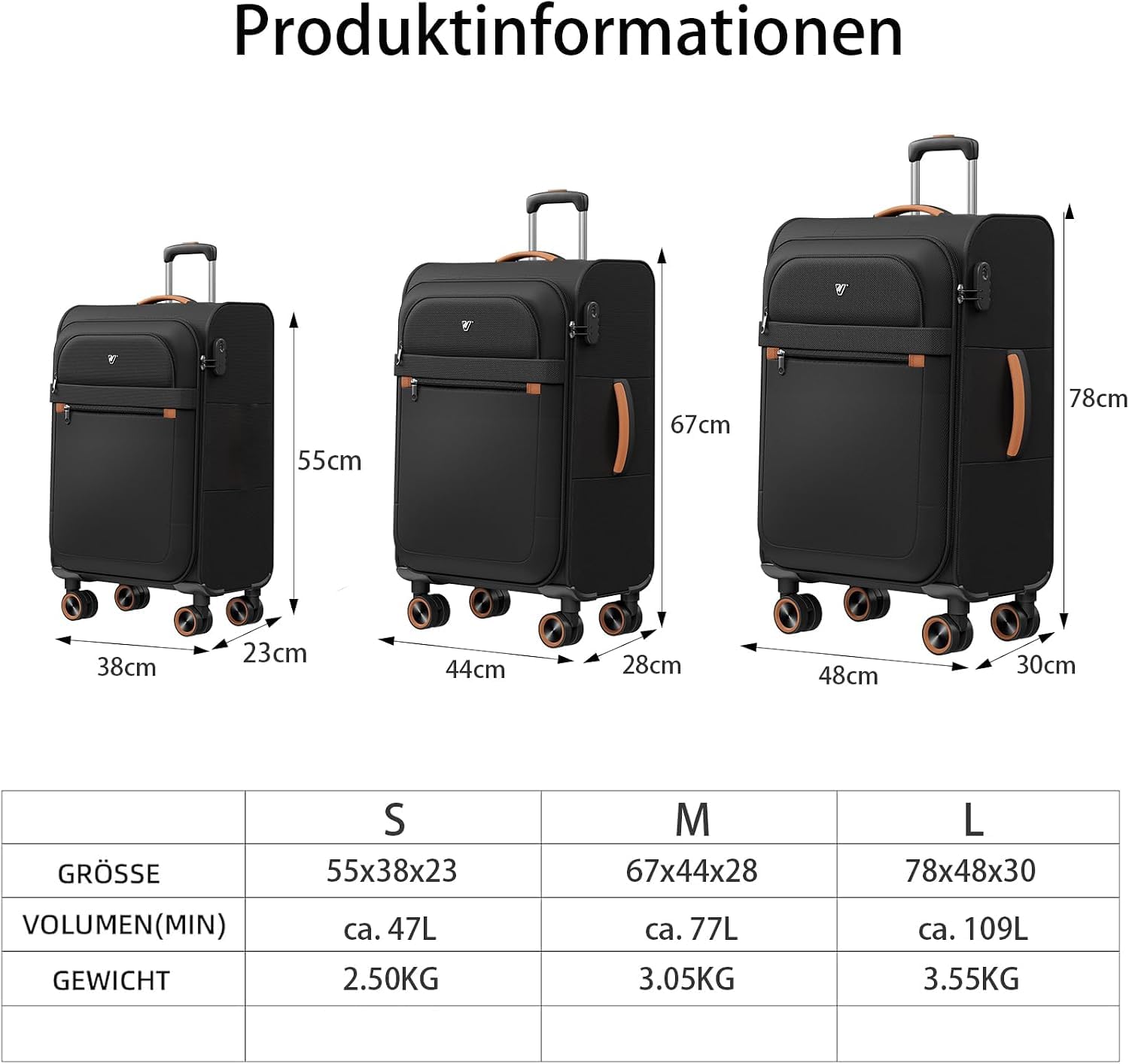 Weichschalenkoffer mittelgroß - Stoff Koffer Trolley 77 Liter