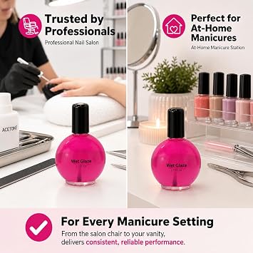 Pro Nail Wet Glaze - Clear Quick Top Coat Dry Nail Polish Professional salon size. 2.5 Oz