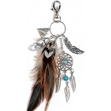 1 Pc Brown Dreamcatcher Keychain Boho Feather Dream Catcher Keychains Hamsa Hand Charms Pendant Keyring for Bag Backpack