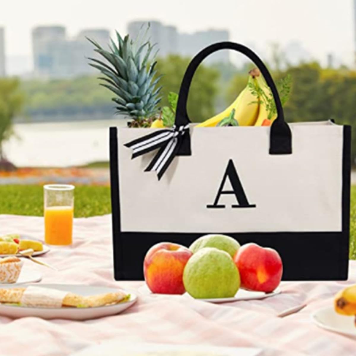 MAGICLULU Borsa da Spiaggia Grande in Tela Resistente Tracolla Lunga, Borsa Tote a Mano di Grande Capacità per Viaggi, Scuola e Uso Esterno Quotidiano