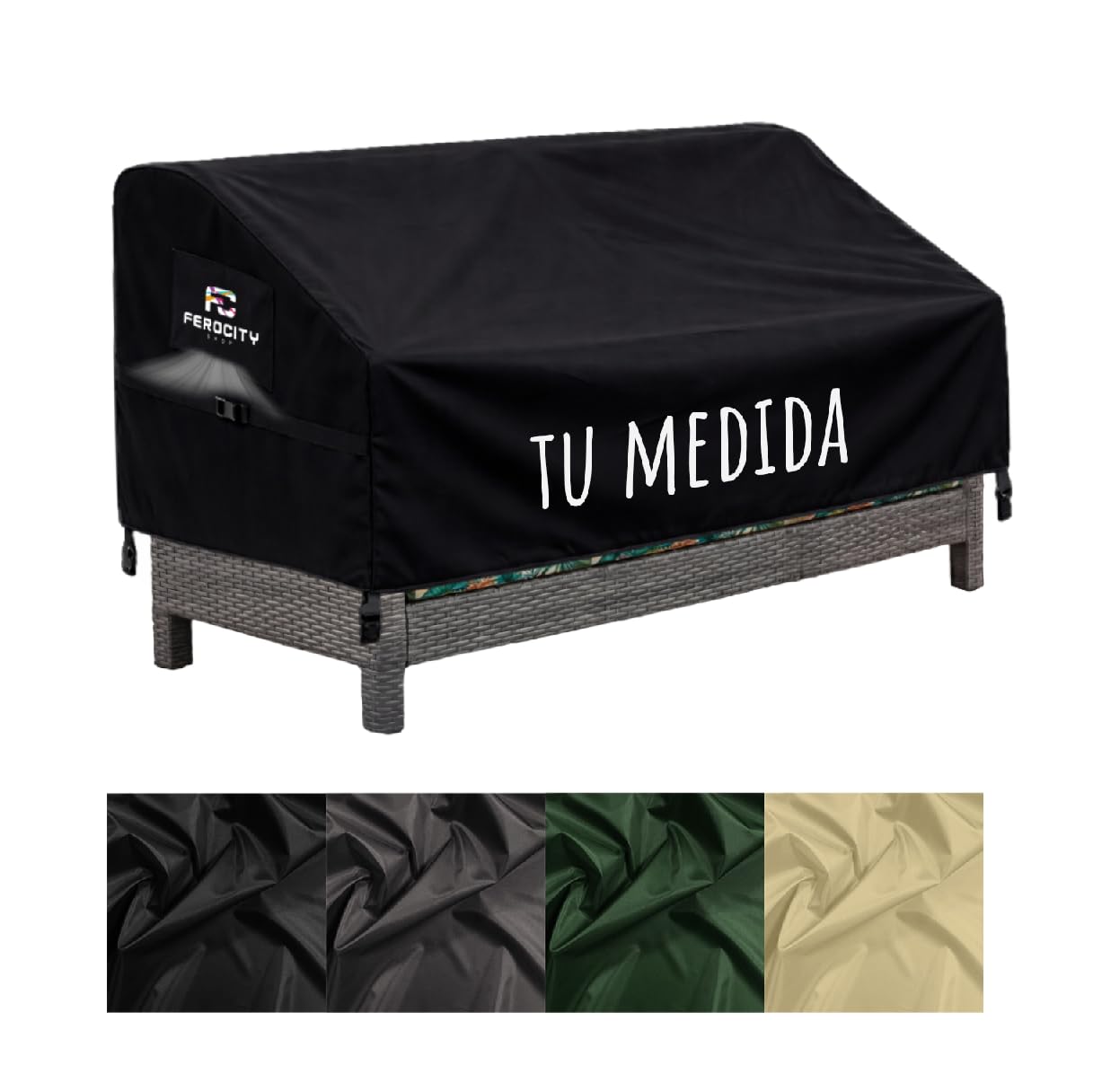 Ferocity Funda a Medida para Banco de jardín Transpirable y Resistente al Viento. Funda Protectora Robusta para Muebles de jardín. Funda Negra a Medida para Banco de jardín Personalizada [131]