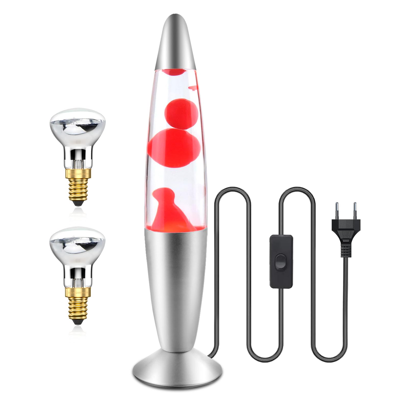 Klarlight Lampe à Lave 34cm Magique 25W Avec Interrupteur à Câble - Idée Cadeau de Noël Comprenant Une Ampoule - Rétro (Rouge)