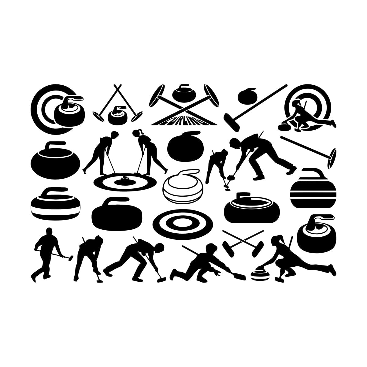 Curling Target Playing Sport Game Stone Wall Stickers Paster Paper 32x49.5cm Equipped with Transfer Film kit Small Black — image 1
