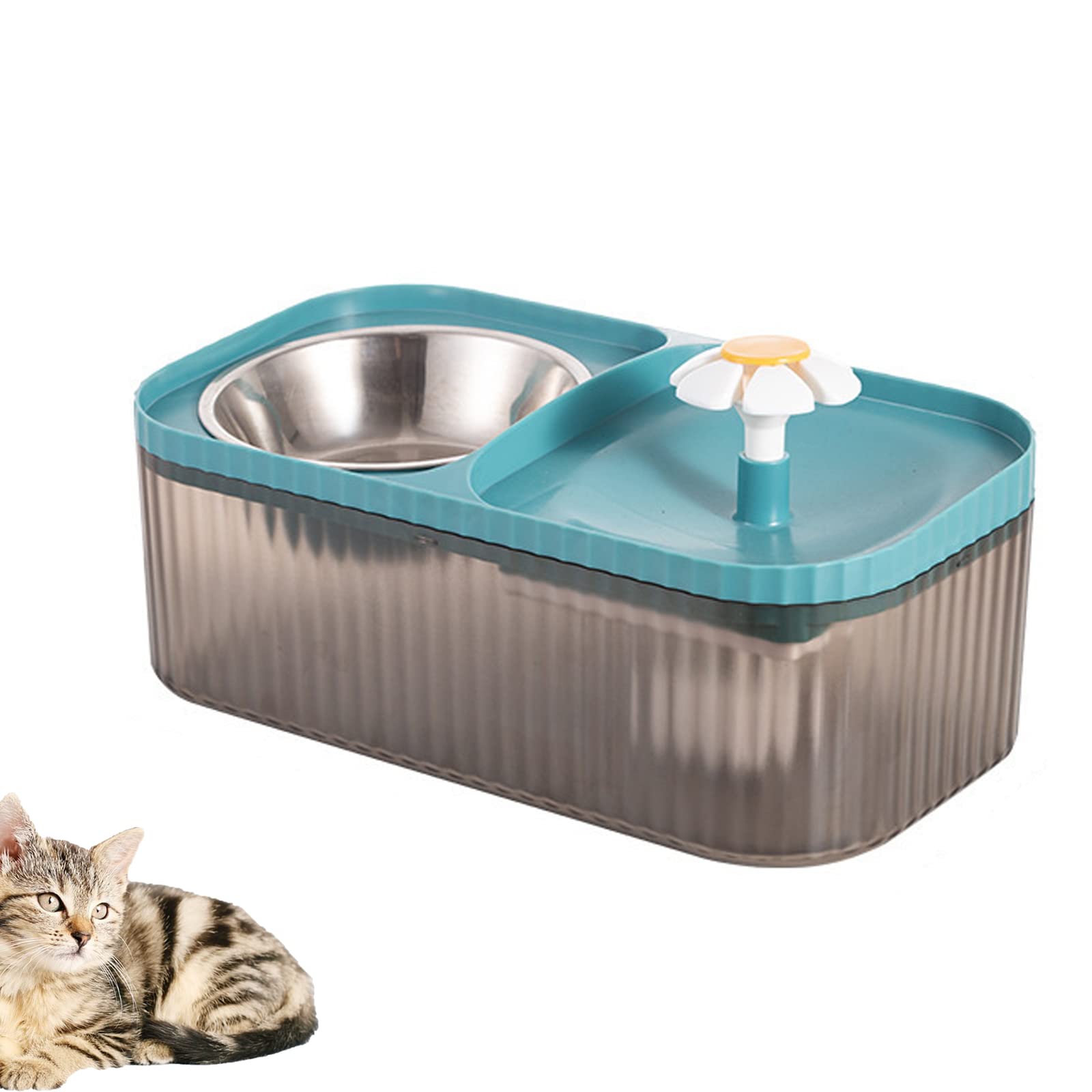 Cat Water Fountain and Food Bowl, 3L Ultra Quiet Pet Water Dispenser with Smart Pump, Automatic Fountain & Stainless Steel Bowl