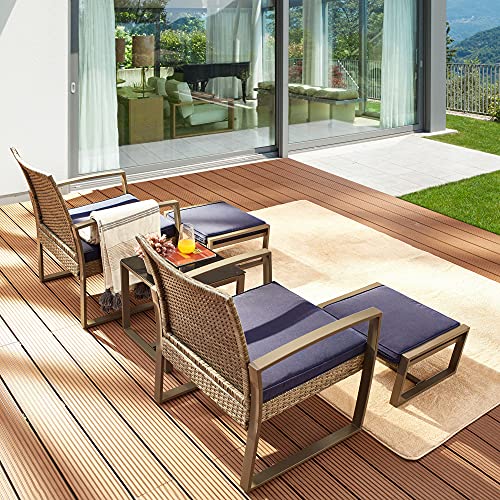 PatioFestival 5 Pieces Wicker Patio Furniture Set Patio Conversation Set Outdoor Patio Chairs Seat Cushions with Ottoman