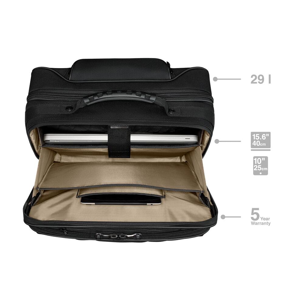 WENGER Legacy Black Series Aktenkoffer, Laptop-Tasche zum Rollen, Trolley, Notebook bis 15,6 Zoll, 29 l, Büro Business Uni Schule, Schwarz, 653631
