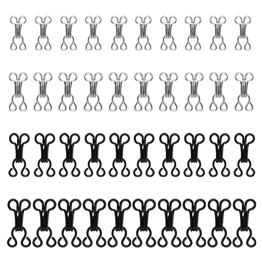 TRKETK 40 Pairs Bra Hook Eye Closure, Sewing Hooks Coat Hook Fastener Metal Eyes Fasteners Sewing Hooks and Eyes Closure for Sewing 4 Sizes Sewing DIY Craft Accessories (Silver, Black)