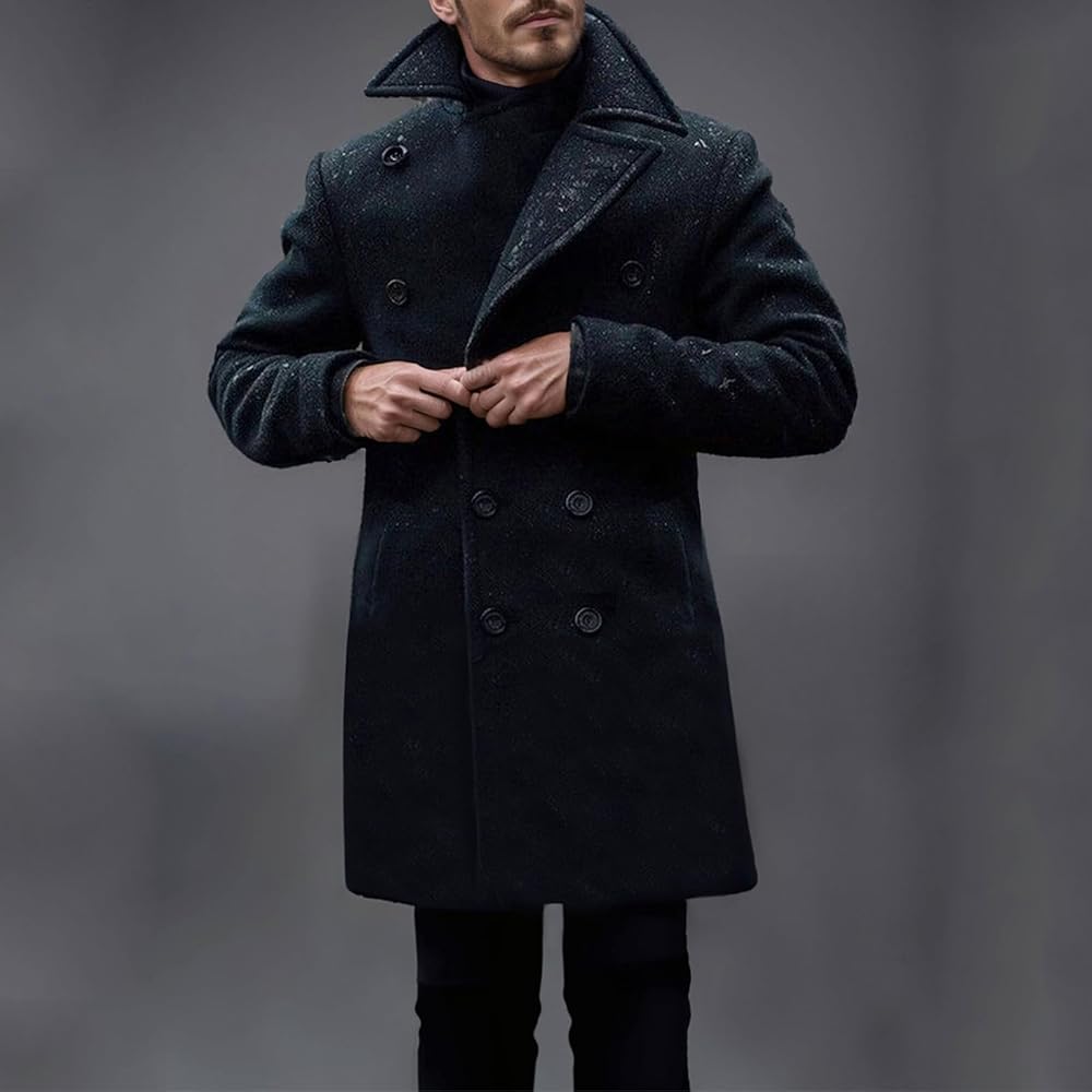 Double Breasted Trench Coat Men Winter Thickened Warm Mid