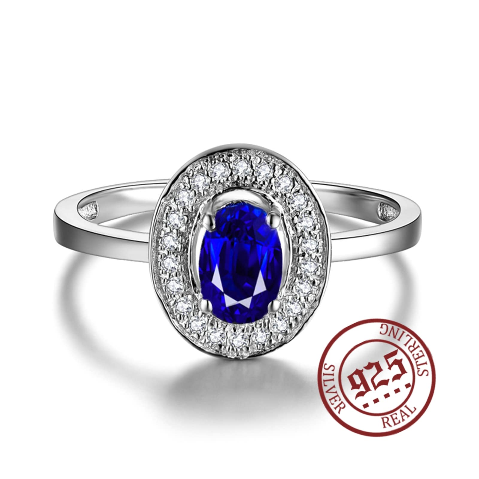 Damen Ring mit Gravur Silberring Damen Blau Oval Zirkonia Maßgeschneiderte Geschenke für Frauen Größe 45 (14.3)-65 (20.7)
