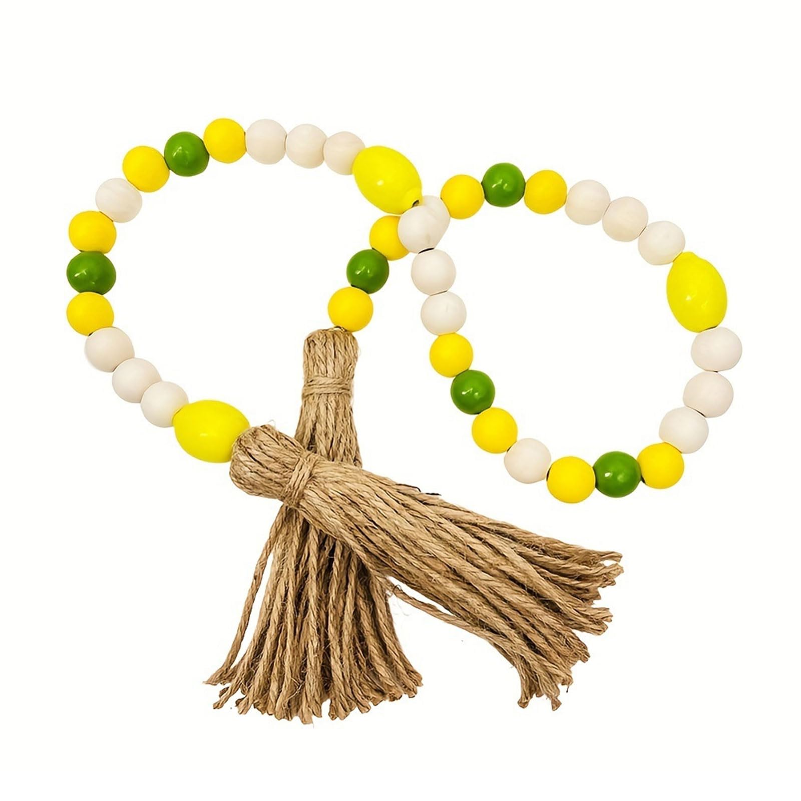 Natural Lemon Wood Bead Garlands with Tassels, Lemon Farmhouses Bead Country Summers Home Tiered Tray Decorations Gift Summers Tiered Tray Decors