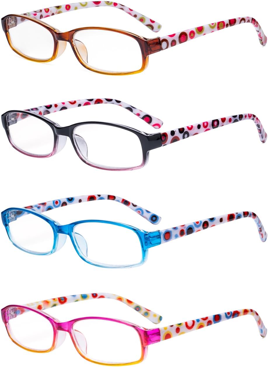 Eyekepper 4 Pack Ladies Reading Glasses - Cute Readers with Colorful Polka Dots Patterned Temple for Women Reading +2.50