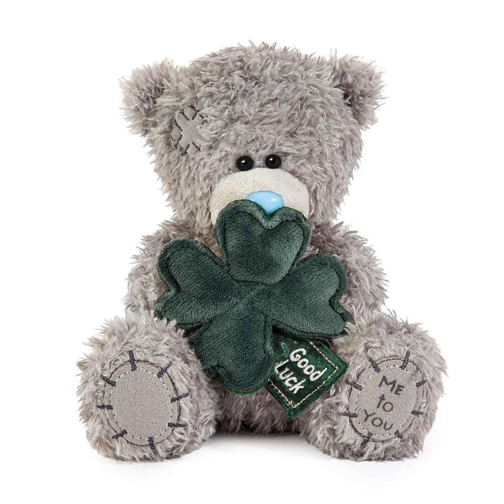 Me to You Tatty Teddy Plush 13cm-High Good Luck Bear With Clover - Official Collection, Grey