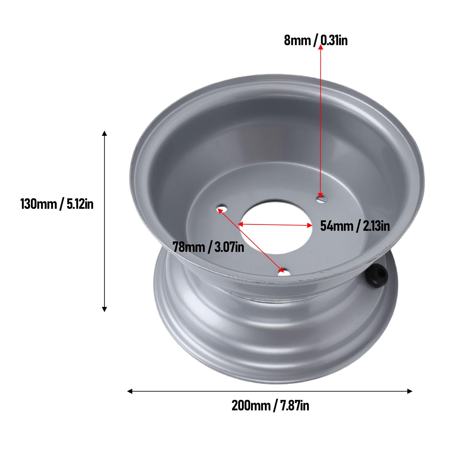 Akozon Jante de Roue de VTT 16x8-7, Jante de Remplacement en Acier à 3 Trous de 7 Pouces pour Pneus Tout-terrain Quad Go Kart UTV, Moyeu de Roue Durable (SILVER)