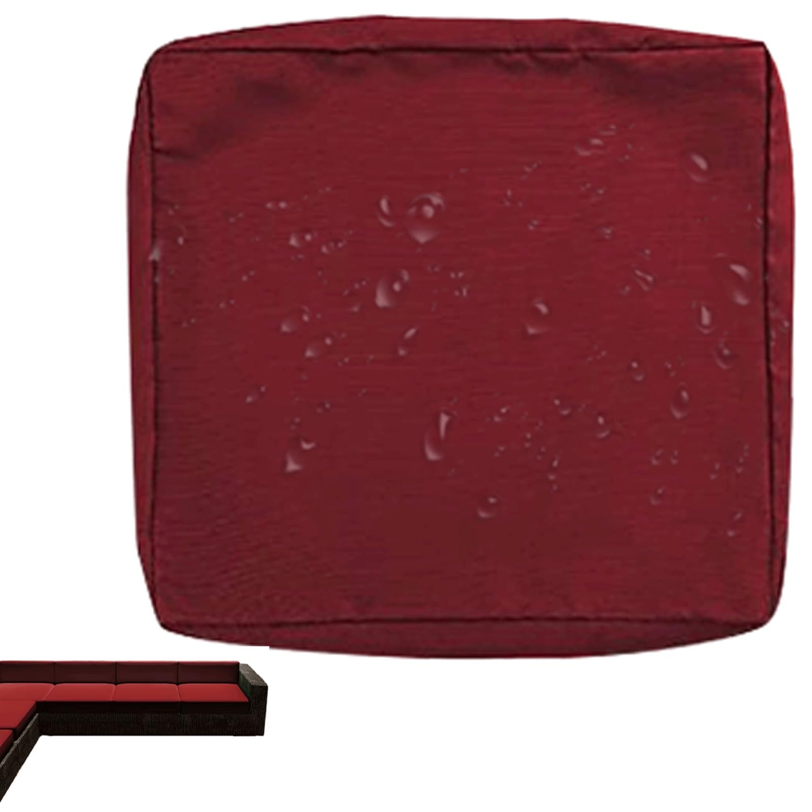 uyeoco 1/2/4-Pack Waterproof Sofa Seat Cushion Covers with Zipper, 60x60cm & 55x50cm, Chair Seat Pads Cover for Indoor & Outdoor Patio Rattan Furniture(Burgundy,60x60x10cm(1pc))